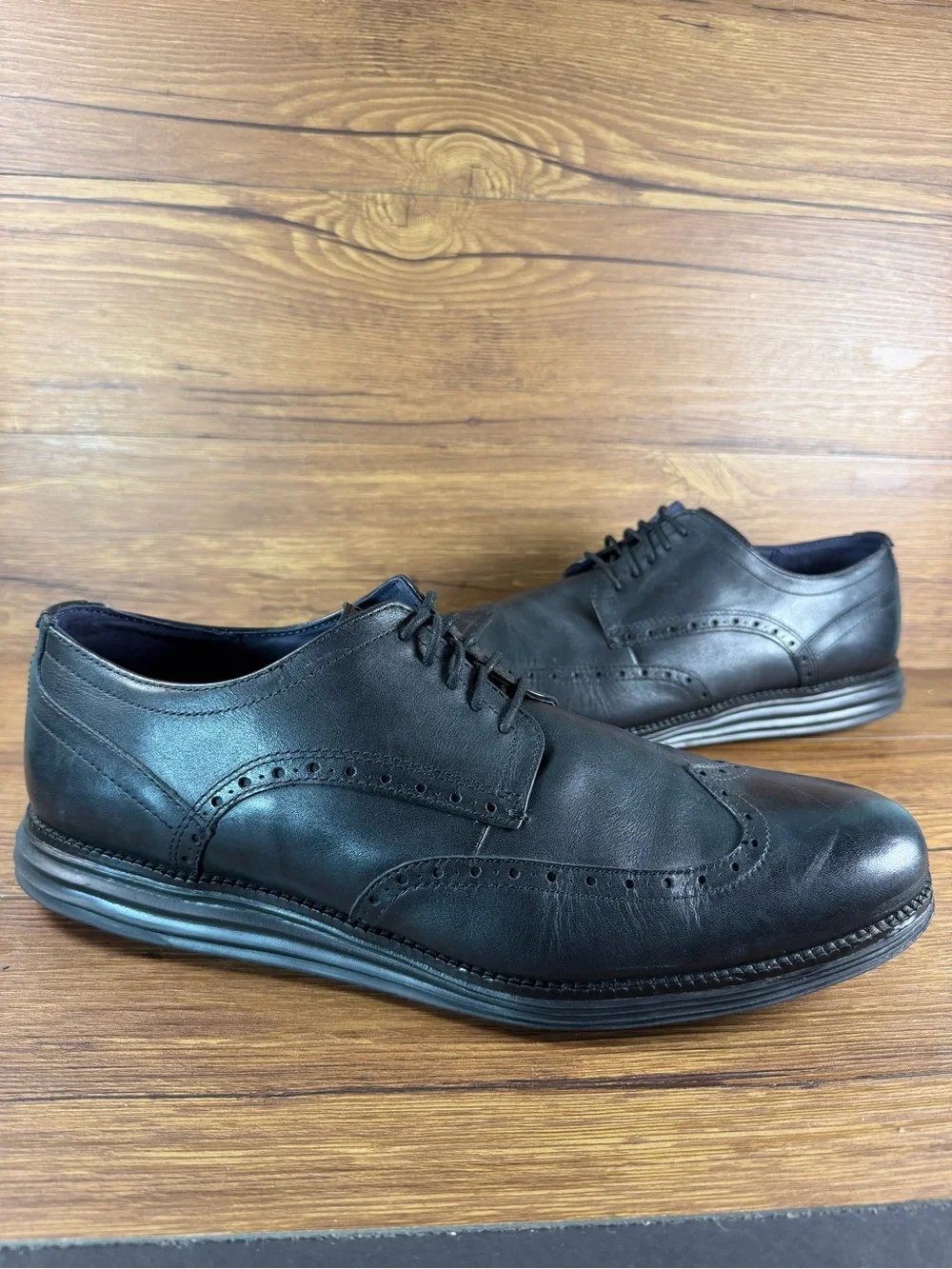 Mens Cole Haan Original Grand Black Leather Wingtips Shoes Men’s Size 15 WIDE